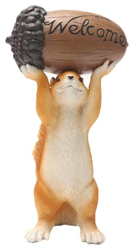 PUFAHAU Statua di Animali da Giardino, Simpatico Scoiattolo con Nocciole, Decorativa per Interni Ed Esterni, Ornamenti in Resina, Arancione, Altezza 23 Cm.