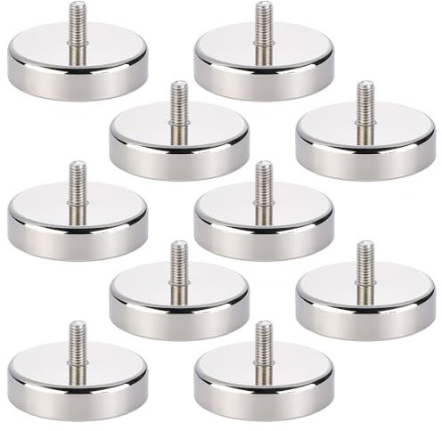 10 imanes de neodimio de 25 mm de diámetro, extra fuertes con rosca M5 y 22 kg de fuerza de sujeción, imanes redondos de neodimio para tornillos, ojales o ganchos, sistemas magnéticos robustos para