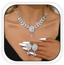 Bcenoilua Juego de Joyas para Mujer Conjuntos de Joyas de Boda Brillantes Cristal Juego de Novia Lágrima Colgante Conjunto Collar y Pendientes con Cubic Zirconia para Boda Fiesta (plata, Talla única)