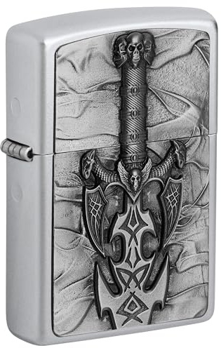 Zippo Sturmfeuerzeug - Dark Side Sword, Satin Chrome, Emblem - Nachfüllbar - Wiederverwendbar - Windfestes Design - Geschenkbox - Made in USA