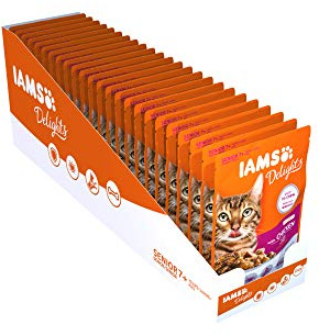 IAMS Delights Senior kattmat våt – multipack med kyckling i sås, högkvalitativt våtfoder för äldre katter från 7 år, 24 x 85 g