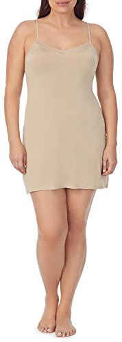 Jones New York womens Silky Smooth 35 Spaghetti Strap W/ Lace Neckline Full Slip, Nude, Large US