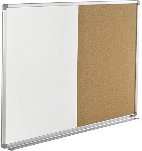 Global Industrial 48 W x 36 H Combination Board, Magnetic Dry Erase Board and Natural Cork Board, Aluminum Frame, Two 24 W x 36 H Sections, Wall Mountable