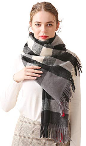 LumiSyne Winter Senior Plaid Kaschmir Schal Mit Quasten Für Damen Herren Übergroßer Tartan Stola Klassisches Karomuster Weiche Und Verdickte Pashmina Kariert Schal