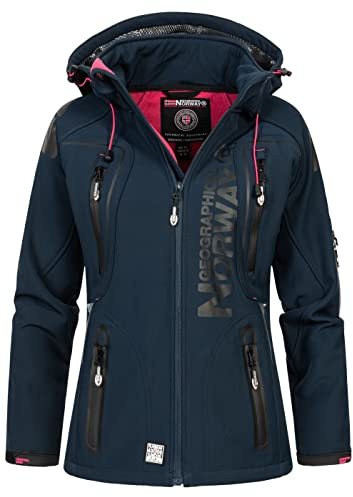 Geographical Norway TISLAND LADY - Veste Softshell Femme Impermeable - Jacket À Capuche Outdoor - Blouson Coupe Vent Resistant Hiver - Activites En Exterieur Randonnée MARINE - L