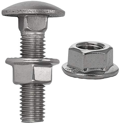 FASTON® Flachrundschrauben mit Sechskantmuttern mit Flansch und Sperrverzahnung M8x20 Vollgewinde (10 Stück) Edelstahl A2 (V2A) Schlossschraube Flanschmuttern DIN 603 / DIN 6923