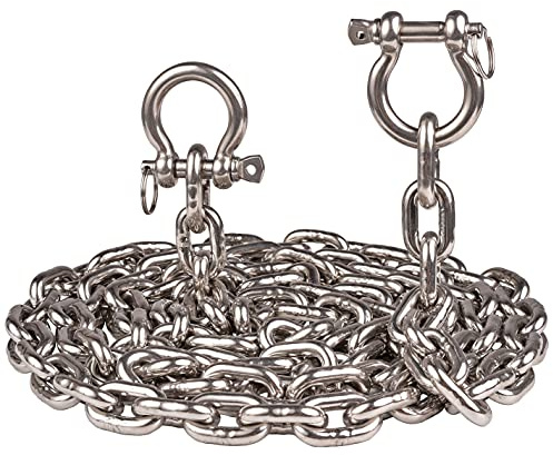 Deck Man 316 Stainless Steel 5/16 Boat Anchor Lead Chain with 2 Pack 3/8 Anti-Off Shackles, Marine Grade (4 FT)