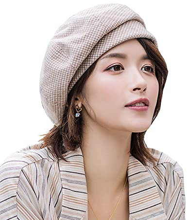 JUENAWMIU Women Winter Classic Beret Hat Newsboy Cap Painter Hats Houndstooth Beret Hats