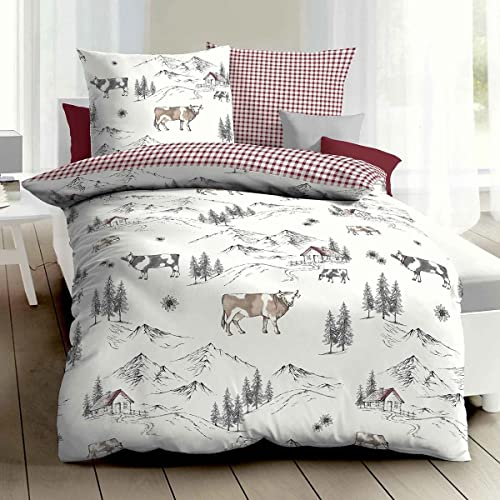 Traumschlaf Biber Bettwäsche Allgäu rot 1 Bettbezug 135 x 200 cm + 1 Kissenbezug 80 x 80 cm