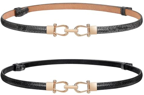 WERFORU dam, skinny, bälte för klänning, tunt midjebälte, justerbart läderbälte med gyllene spänne, Anzug für Taillengröße unter 94cm