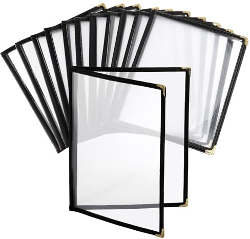 Nicunom 12 Pcak Restaurant Menu Covers, 8.5 X 11 Inch Menu Covers, 2 Page 4 View Transparent Menu Holders for Bar Cafe Restaurant, Double Stitched Edge