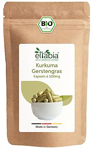 Bio Kurkuma Gerstengras Kapseln 500 Stück | Hochdosiert 3000mg Tagesdosis | Premium Curcumin aus Indien und deutsches Gerstengras Pulver | 100% rein ohne Zusätze