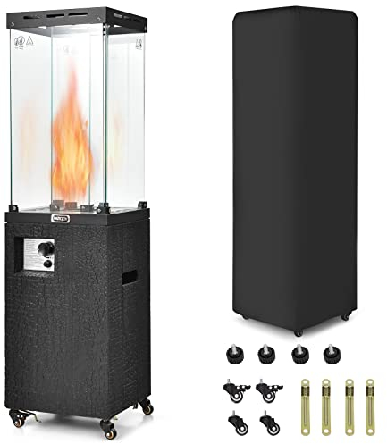 COSTWAY Estufa de Gas Butano/Propano hasta 12kw, Estufa Exterior Terraza con Ruedas Bloqueables, Cubierta Protectora, Calefactor de Exterior Patio
