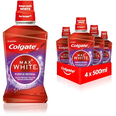 Colgate Boccale Max White Purple Reveal, 4 x 500 ml, il nostro potere viola per denti più bianchi, senza alcool
