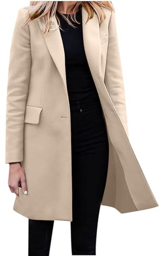 L9WEI - Damvinterkappa, elegant ullkappa med , mellanlång, övergångsjacka, modern, enfärgad, vindtät., khaki, L