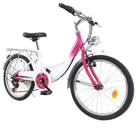 CHIMHOON Bicicletta di alta qualità, 20 pollici, 6 marce, rosa e ragazza, in acciaio al carbonio, con doppio freno anteriore e posteriore, regolabile in altezza per 145 – 165 cm, carico massimo 90 kg