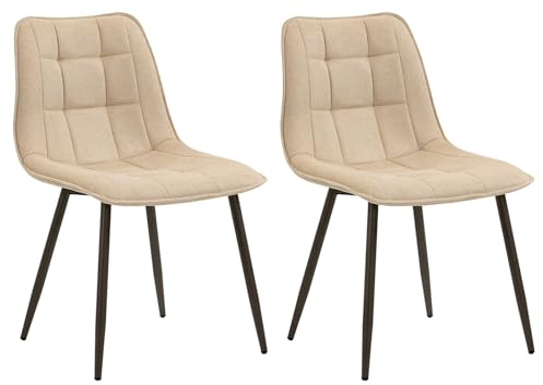 IDIMEX Esszimmerstuhl MALAGA im praktischen 2er Set, Besucherstuhl mit beigem Stoffbezug und schönen Ziernähten, Küchenstuhl mit schlichten Metallfüßen in schwarz
