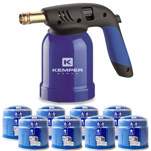 KEMPER - Lampe a souder coque acier piezo + 8 cartouches gaz 190g avec sécurité stop gaz
