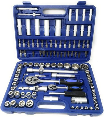 SQUADO Set Chiavi a Bussola e Accessori con Cricchetto 108 pezzi Chrome Vanadium Professionale con Valigetta
