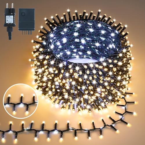 gresonic 20 m LED-ljusslinga med uttag, 12 lägen, IP44 vattentät ljusgardin för trädgård, balkong, utomhus, varmvit, fjärrkontroll