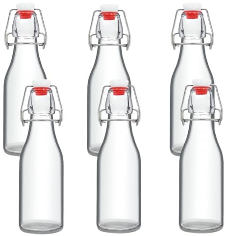 MEETOZ Glass Bottles with Stoppers,6PCS 250ml/9Oz Clear Glass Bottles,with Airtight Stoppers Clip Top Preserve Bottless,For Oil, Wine,Vinegar, Condiments, Water, Juice