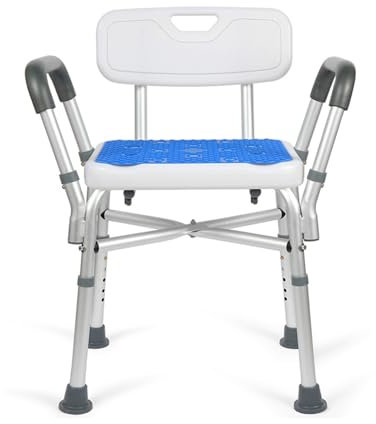 Heavy Duty Shower Chair with Arms and Backrest for Elderly and Disabled Adjustable Height and Reinforced Bars 220lb Capacity
