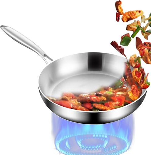 Pan con frito antiadherente, olla de cocción para el hogar pequeño, 9.45x9.45 pulgadas con bandeja de cocción adorable, acero inoxidable de cocina con mango, utensilios de cocina para el hogar para co