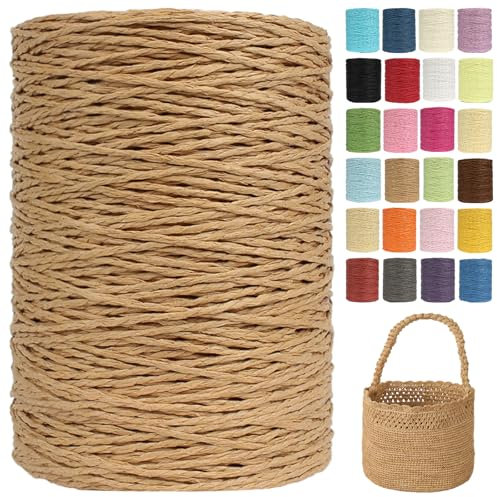 Raffia Garn Zum Häkeln Papiergarn Bast 2mm X 300m Geflochten Raffia Papierdraht, Weiches Geflochtenes Bastband Natur, Strickgarn Bast Zum Häkeltaschen, Körbe, Hüte Handarbeiten (G39,2mm)