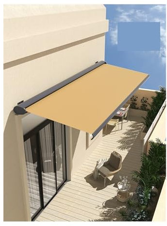 EnxJire Garden Awnings Outdoor Sun Protection Folding Arm Retractable Awning Manual Aluminum Frame Roof Awning