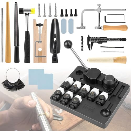 JAOGAUS Ring Bending Tool Kit for Jewellery Making, Ring Making Bender Machine, Complete 27-Piece Set with Nylon/Metal Dies, Mandrels, Hammer, Clamp & Polishing Tools, for DIY & Professional Use