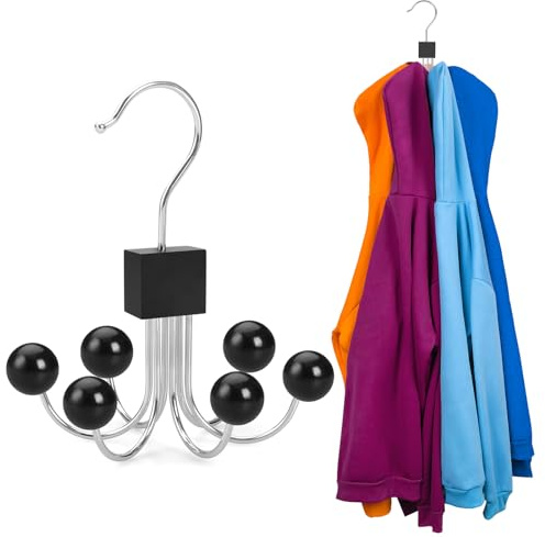 TOPIA HANGER Hoodie Hangers with 6 Wood Balls, Purse Hanger, Scarf Hanger, Wooden Closet Hooks, Handbag Organizer, Bra Hanger, Accessory Organizers for Scarf, Tanktop, Hat, Sweatshirt CT81B