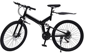 Hurrylying 26 In Folding Mountain Bike 21 Speed,Folding Mountain Bike Full-Suspension Carbon-Steel Bicycle with Dual Disc Brakes, Mudguards Reflectors, Black For Commute, Trail Adults Teenagers Black