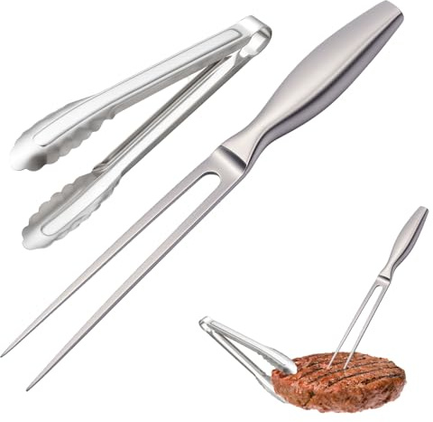 Carving Fork, Meat Fork Carving Set with Tongs, Stainless Steel Carving Fork for Meat, Professional BBQ Tools for Roasting, Cooking, Serving Salads