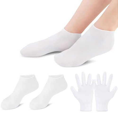 VolksRose Chaussettes et Gants en Silicone Antidérapants Hydratants - Soin des Pieds et Mains avec Peeling pour Callosités - Masque Pieds et Mains Réutilisable pour Soins à Domicile - Homme et Femme