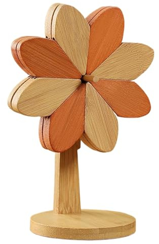 Wuvfojca Juego de salvamanteles, antideslizante natural con soporte, almohadillas calientes de madera de molino de viento para cocina, decoración del hogar, mesa, escritorio, bar, granja, oficina