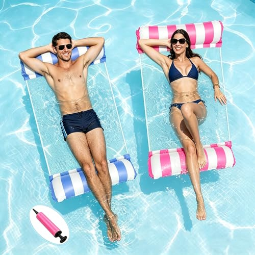 2 Pack Pool Floats Inflatable Pool Floats Hammock 4-in-1 Saddle&Lounge Chair&Hammock&Drifter Pool Inflatables Float Hammock Lounger Floating Chair for Adults Beach Pool