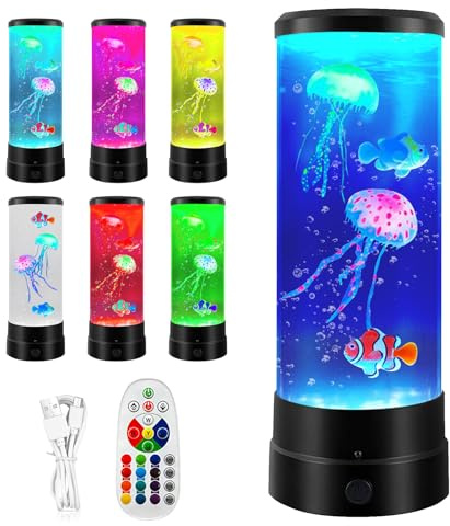 BORDEAG Lampada Meduse, Lampada Lava, Lampada Jellyfish, Lampade Lava Con 17 Colori E 4 Modalità, Lampade D'atmosfera Acquario Con Telecomando Per Decorazione Ufficio Casa