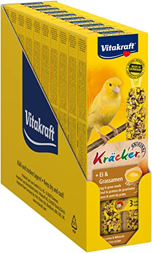 Vitakraft Kräcker, Knabberstangen für Kanarienvögel, mit Ei und Grassamen, mit Vitaminen und Mineralien, für langes Knabbervergnügen, ohne Zusatz von Zucker (10x 54g)