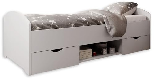 NEMO Modernes Einzelbett mit 2x Schubkästen 90 x 200 cm - Praktisches Jugendzimmer Kojenbett in Weiß - 96 x 66 x 204 cm (B/H/T)