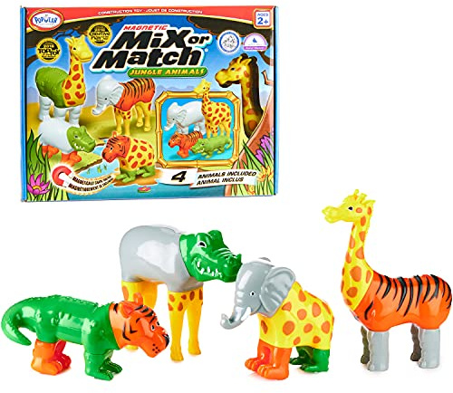 POPULAR PLAYTHINGS Magnetic Animals for Toddlers 1-3, Mix or Match Animal Toys, Set of 4 Gift for Kids - Jungle Animals
