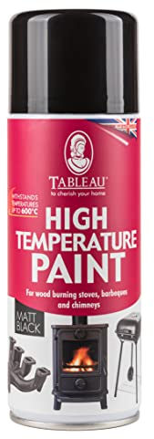Tableau High Temperature Paint, Matt Black for Burning Stoves, BBQ, Fire Grill, Chiminea Exhausts. Spray Can 400ml