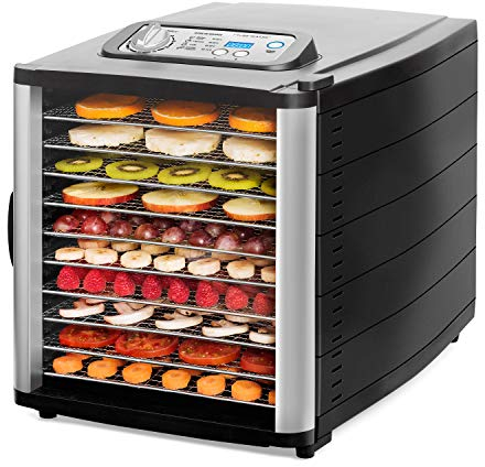 riviera&bar Déshydrateur Électrique 800W - 10 Plateaux Inox, Température Réglable, Minuterie 24h, Accessoires Inclus, Compatible Lave-Vaisselle, Idéal Fruits et Viandes - Noir