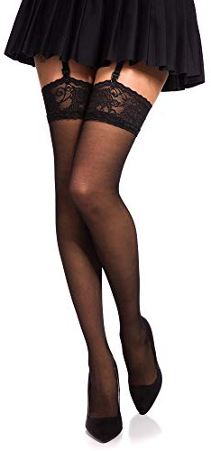 Romartex 20 Denier Elastane Suspender Stockings with Lace, M, black
