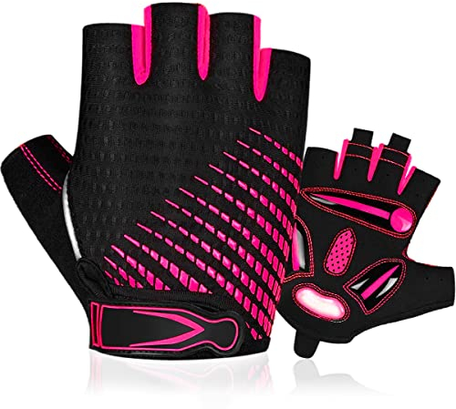 BTNEEU Guanti da Ciclismo Moto da Montagna Guanti MTB Bici con Gel Antiurto Antiscivolo, Mezze Dita Guanti Ciclismo Estivi Uomo Donna, Traspirante Guanti Bicicletta per Outdoor Sport (rosa, M)