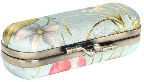 GAESHOW Lipstick Case with Mirror, Vintage Floral Print Lipstick Holder Box, Portable Lipsticks Organizer Classic Woven Satin Lipsticks Holder, Makeup Mirror Cosmetic Storage for Women Girls