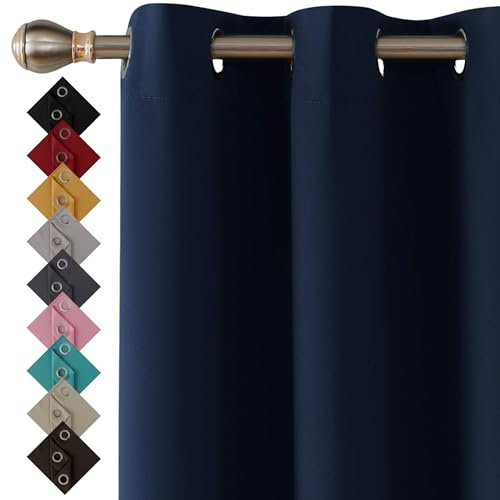 Thermal Insulated Blackout Ring Top Eyelet Curtains for Bedroom Windows 90 x 72 Inches Navy 2 Panels (90”(228cm) wide x 72”(182cm) long, Navy)