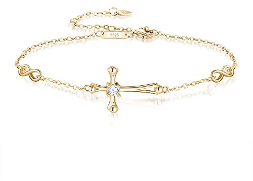 EVER FAITH Bracelet Réglable avec Croix en Argent 925 et Zircone Cubique Cadeau Délicat Religieux pour Femme et Fille Clair Ton d'or