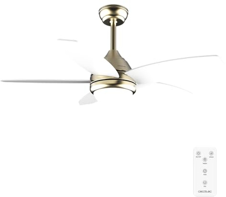 Cecotec Takfläktar Med Ljus Energysilence Aero 4200 Goldwhitewood. 106 Cm, Motor 53 W, Led 15W, 3 Toner, Avståndskontroll, 5 Vingar, 3 Val, Guldkli