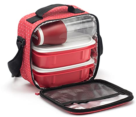 TATAY Sac Isotherme Repas - Urban Food&Drink Casual 3L | 2 Boîtes 0,5L + 1 Bouteille 0,4L | Triple Isolation, Semi-Rigide | Poche Interne | 22,5x10x22 cm, Rouge à Pois