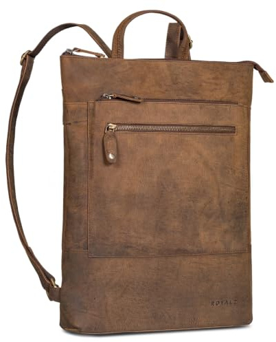 ROYALZ 'Orlando' Vintage Sac à Dos Homme Ordinateur Cuir Véritable Plat Business Laptop 15,6 Pouces Backpack Sac à Dos Travail avec de Nombreux Compartiments, Couleur:Nevada Marron